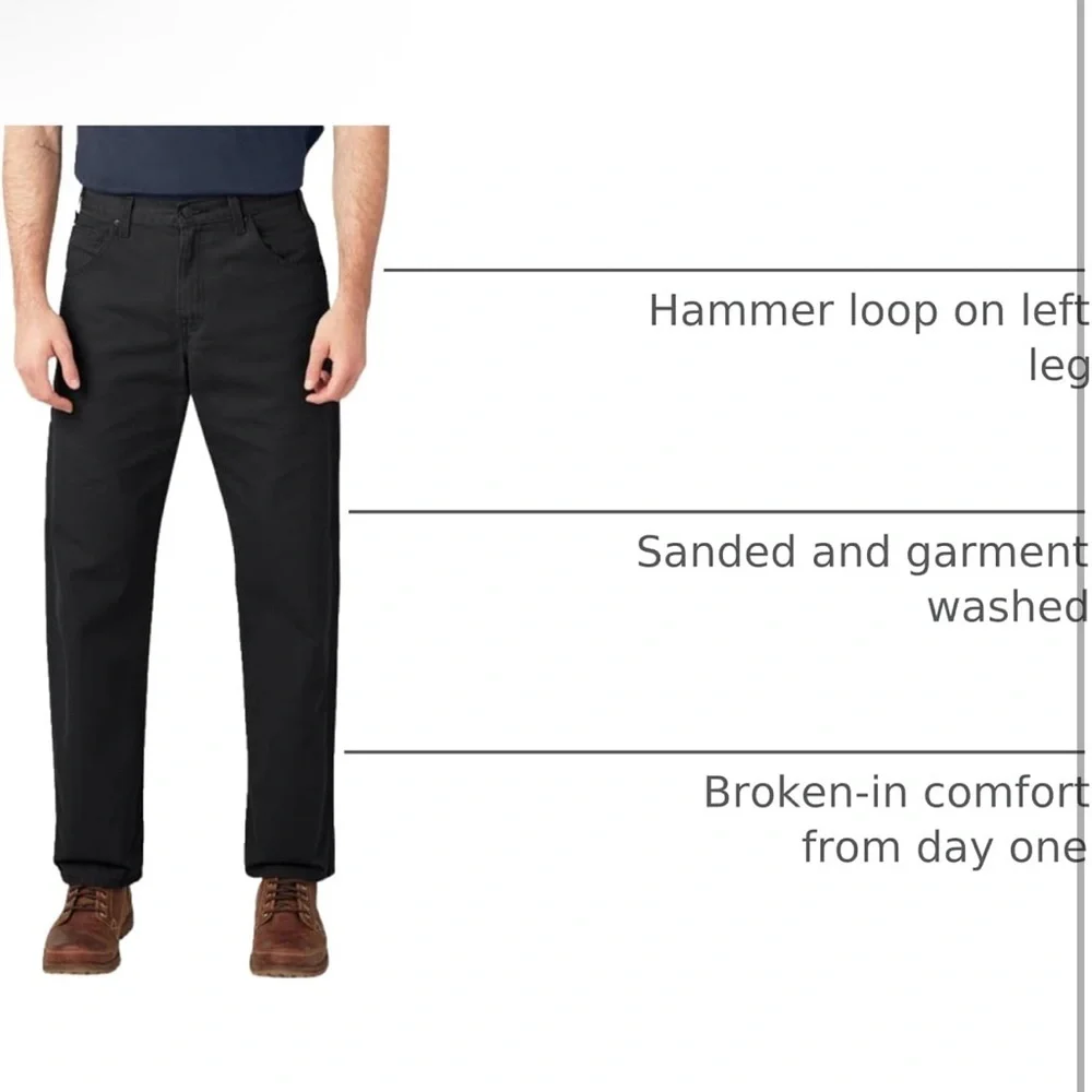 Dickies Men's Relaxed Fit Straight-Leg Duck Carpenter Jean, Black, 40W x 32
